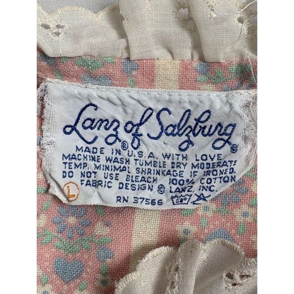 Vintage Lanz of Salzburg Nightgown Pink Floral Long Cotton Size M/L Lace Trim - Picture 7 of 9